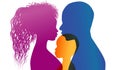 Young African or African-American parents adopt an African or African American child. Adoption. Vector color profile silhouette