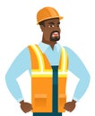 Young african-american angry builder screaming.
