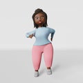 Young African American body positive woman 3D rendering character in running pose. Plus size diverse girl in sportswear