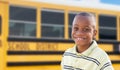 Young African American Boy Near School Bus Royalty Free Stock Photo