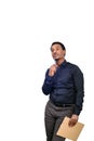 Young African American business man standing against white isolated background and thinking gesture Royalty Free Stock Photo