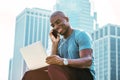 Young African American Businessman with afro short hair, traveling, working in New York Royalty Free Stock Photo