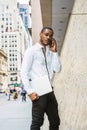 Young African American businessman with beard traveling, working in New York Royalty Free Stock Photo