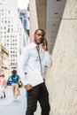 Young African American businessman with beard traveling, working in New York Royalty Free Stock Photo