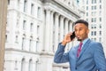 Young African American Businessman with beard working in New York Royalty Free Stock Photo