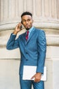 Young African American Businessman with beard working in New York Royalty Free Stock Photo