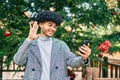 Young african american businessman doing video call using smartphone at the park Royalty Free Stock Photo