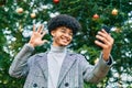 Young african american businessman doing video call using smartphone at the park Royalty Free Stock Photo