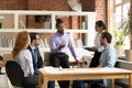 Young African American businessman lead meeting in office Royalty Free Stock Photo