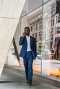 Young African American businessman talking on cell phone, traveling, working in New York Royalty Free Stock Photo