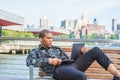 Young African American businessman traveling in New York City Royalty Free Stock Photo