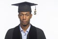 Young African American college graduate with tuition debt price tag, horizontal Royalty Free Stock Photo