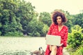 Young African American College Student with afro curly hair studying in New York City Royalty Free Stock Photo