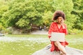 Young African American College Student with afro curly hair studying in New York City Royalty Free Stock Photo