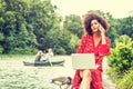 Young African American College Student with afro curly hair studying in New York City Royalty Free Stock Photo