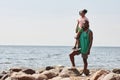 Dad with his little daughter on the beach Royalty Free Stock Photo