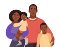 Young African-American family portrait.. Mom, dad son and daughter. Vector illustration simple shapes Royalty Free Stock Photo