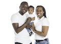 Young African American family in the studio with baby toddler son Royalty Free Stock Photo