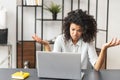 African-American female office worker stressing out