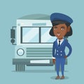 Young african-american female school bus driver.