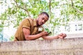 Young African American Man with beard missing you in New York Royalty Free Stock Photo