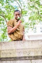 Young African American Man with beard missing you, thinking about you in New York Royalty Free Stock Photo