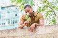 Young African American Man with beard missing you, thinking about you in New York Royalty Free Stock Photo