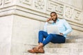 Young African American Man with beard studying in New York Royalty Free Stock Photo