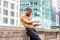 Young African American Man with beard working in New York City Royalty Free Stock Photo