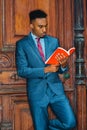 Young African American Man with beard working, studying in New Y Royalty Free Stock Photo