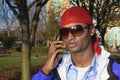 Young African American man on a cell phone Royalty Free Stock Photo