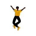 Young African American Man Happily Jumping Celebrating Important Event, Dance Party, Friendship, Sport Concept Vector