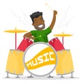 Young african-american man playing on drum kit.