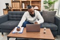 Young african american man psychologist having online session at psychology center Royalty Free Stock Photo