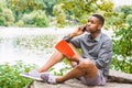 Young African American Man relaxing at Central Park in New York Royalty Free Stock Photo