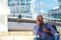 Young african american man talking on cell phone and smiling Royalty Free Stock Photo