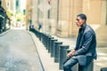 Young African American Man thinking outside on street in New York Royalty Free Stock Photo