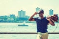 Young African American Man traveling in New York Royalty Free Stock Photo