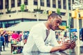 Young African American Man traveling in New York Royalty Free Stock Photo