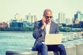 Young African American Man traveling, working in New York City Royalty Free Stock Photo