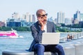 Young African American Man traveling, working in New York City Royalty Free Stock Photo