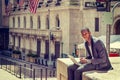 Young African American Man traveling, working in New York Royalty Free Stock Photo