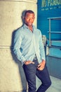 Young African American Man waiting outside in New York Royalty Free Stock Photo