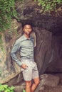 Young African American Man waiting for you at Central Park in New York Royalty Free Stock Photo