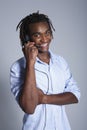 Young African American man wearing headset Royalty Free Stock Photo