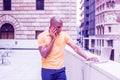 Young African American Man working in New York City Royalty Free Stock Photo