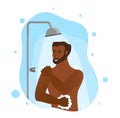 Young African American men taking shower cartoon vector illustration. Royalty Free Stock Photo