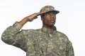 Young African American military man saluting, horizontal Royalty Free Stock Photo