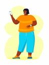 A young african american obese woman doing exercise. A girl working in sweat to get rid of belly fat. Obesity.