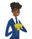 Young african-american stewardess holding money.
